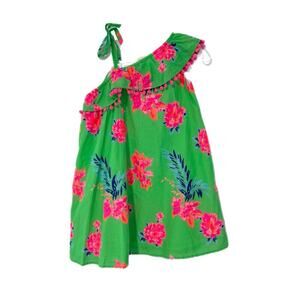 Tommy Bahama Girls Size 7 Green Pink Floral Tropical One Shoulder Trapeze Dress